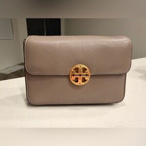 Tory Burch Taupe Chelsea mini bag crossbody- gold hardware